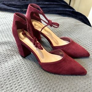 Allegra K Wine Red Suede Heels